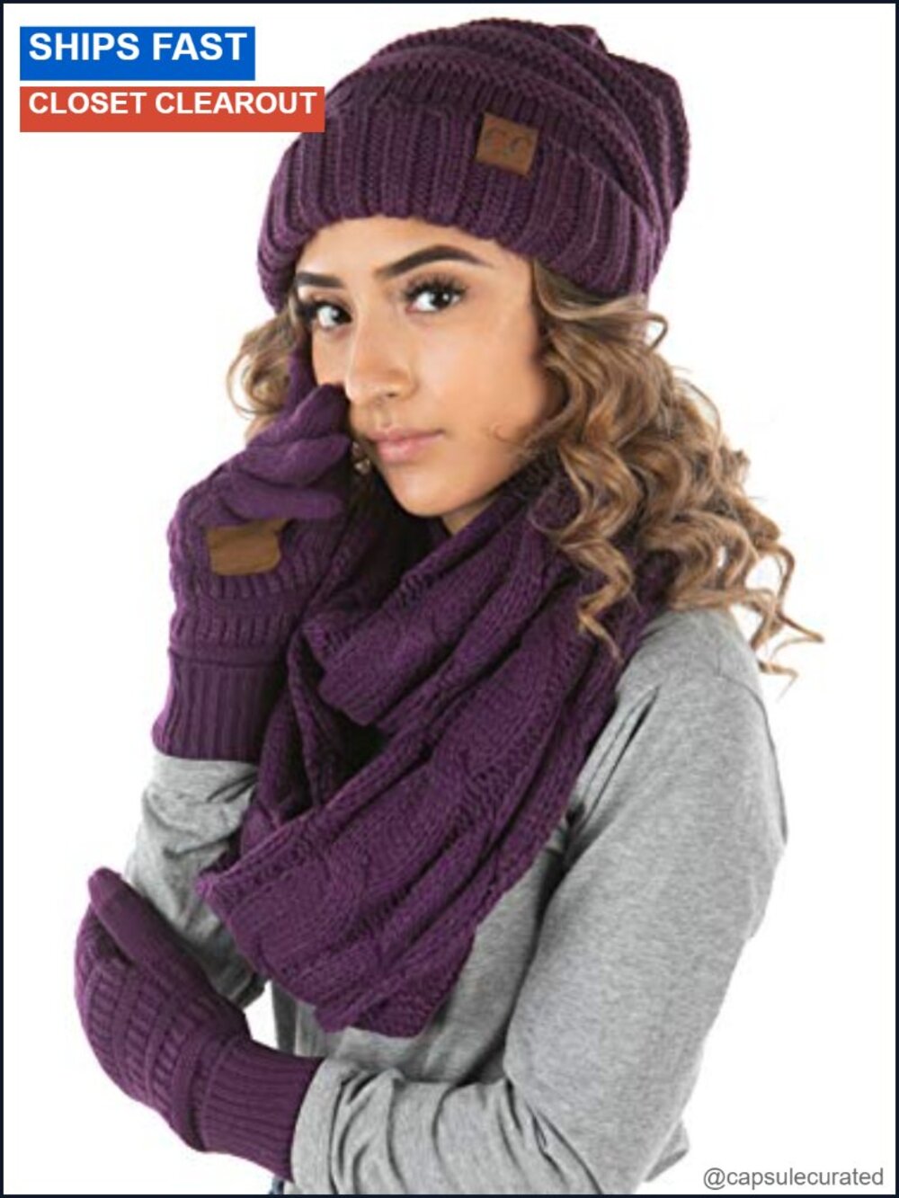 Women's Winter Hat Scarf Glove Set, Acrylic Beanie Infinity Scarf & Gloves